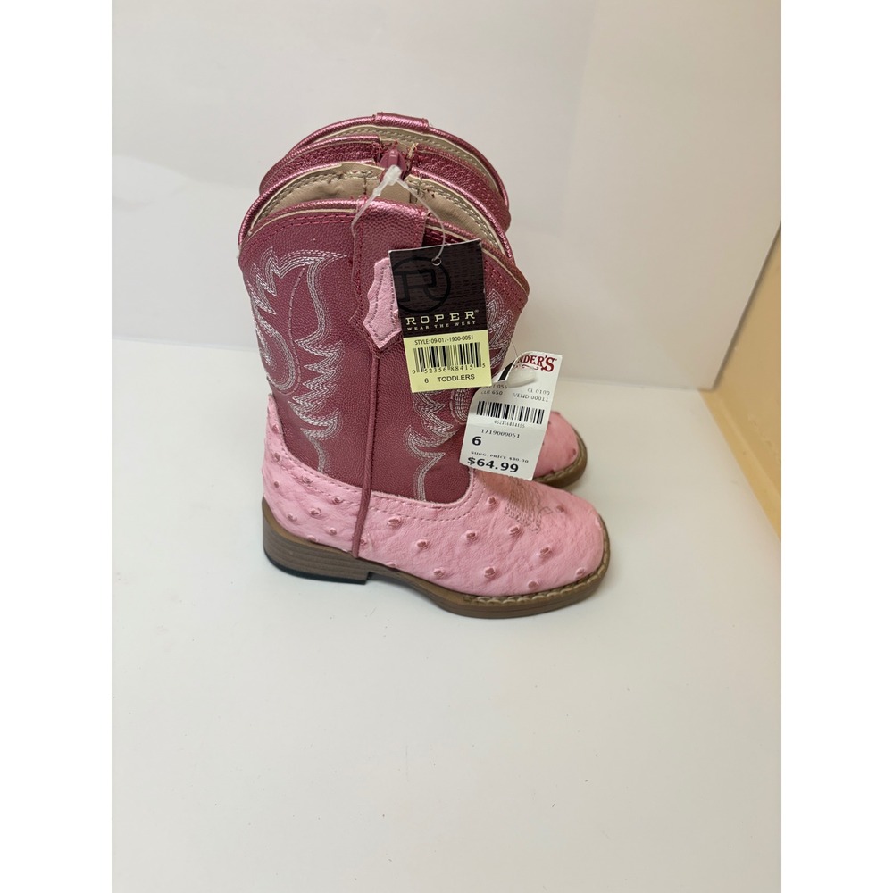 Roper Toddler Pink Little Girls 6 Ostrich Print Square Toe Cowboy Boots